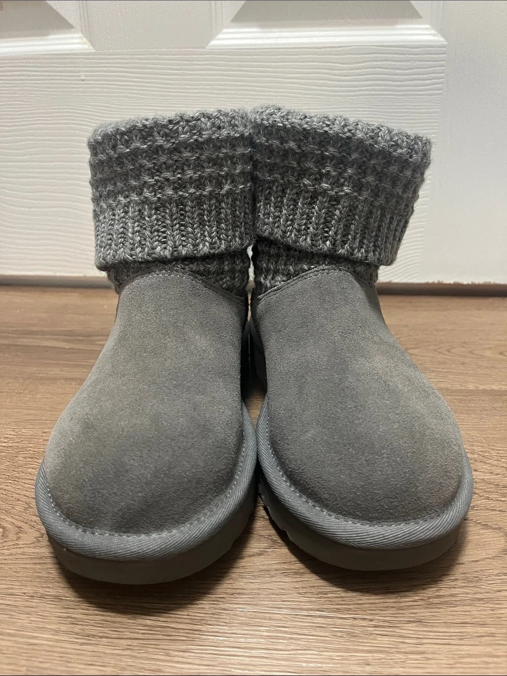 UGG Gray Knit Cuff Suede Ankle Boots